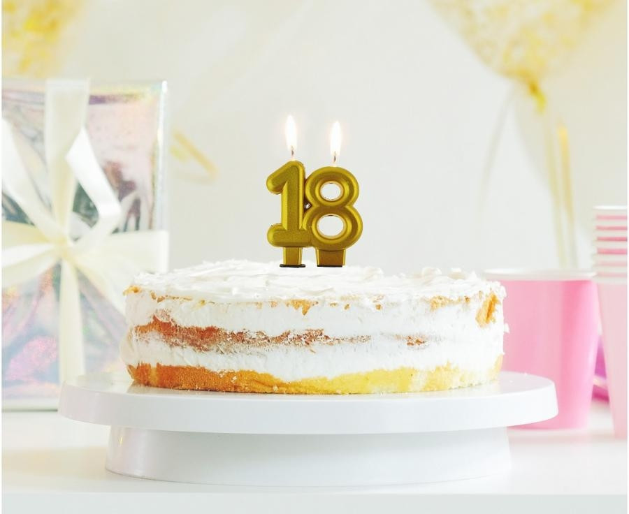 Świeczka B&C cyferka 18, metalik złota 8,0cm GoDan